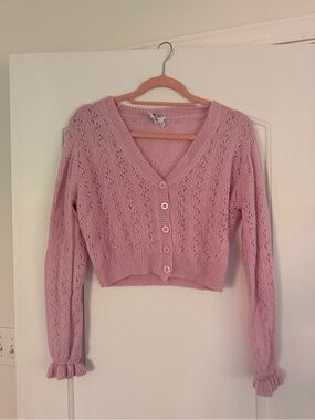 Princess Polly Lyric Pink Pointelle Cropped Cardigan M/L